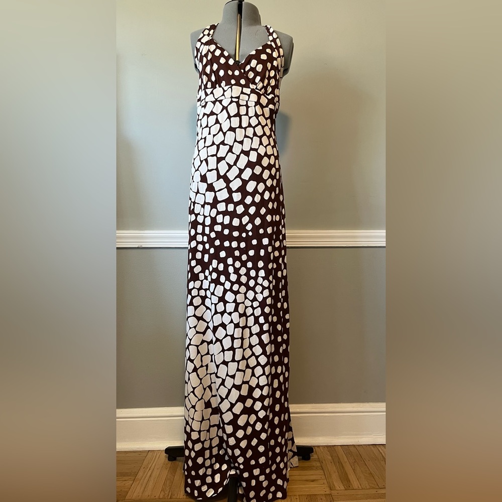 Diane von Furstenberg Brown/Ivory Animal Print Halter Maxi Vintage Label S 10